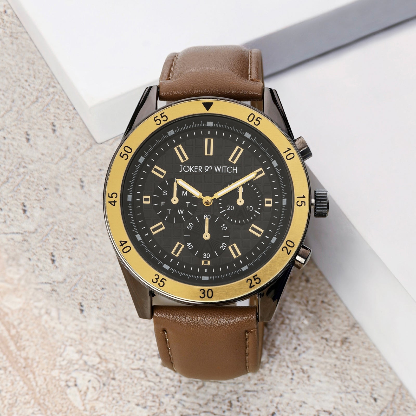 Shop Online Cobalt Ridge Men's Black Dial Black Brown PU Strap