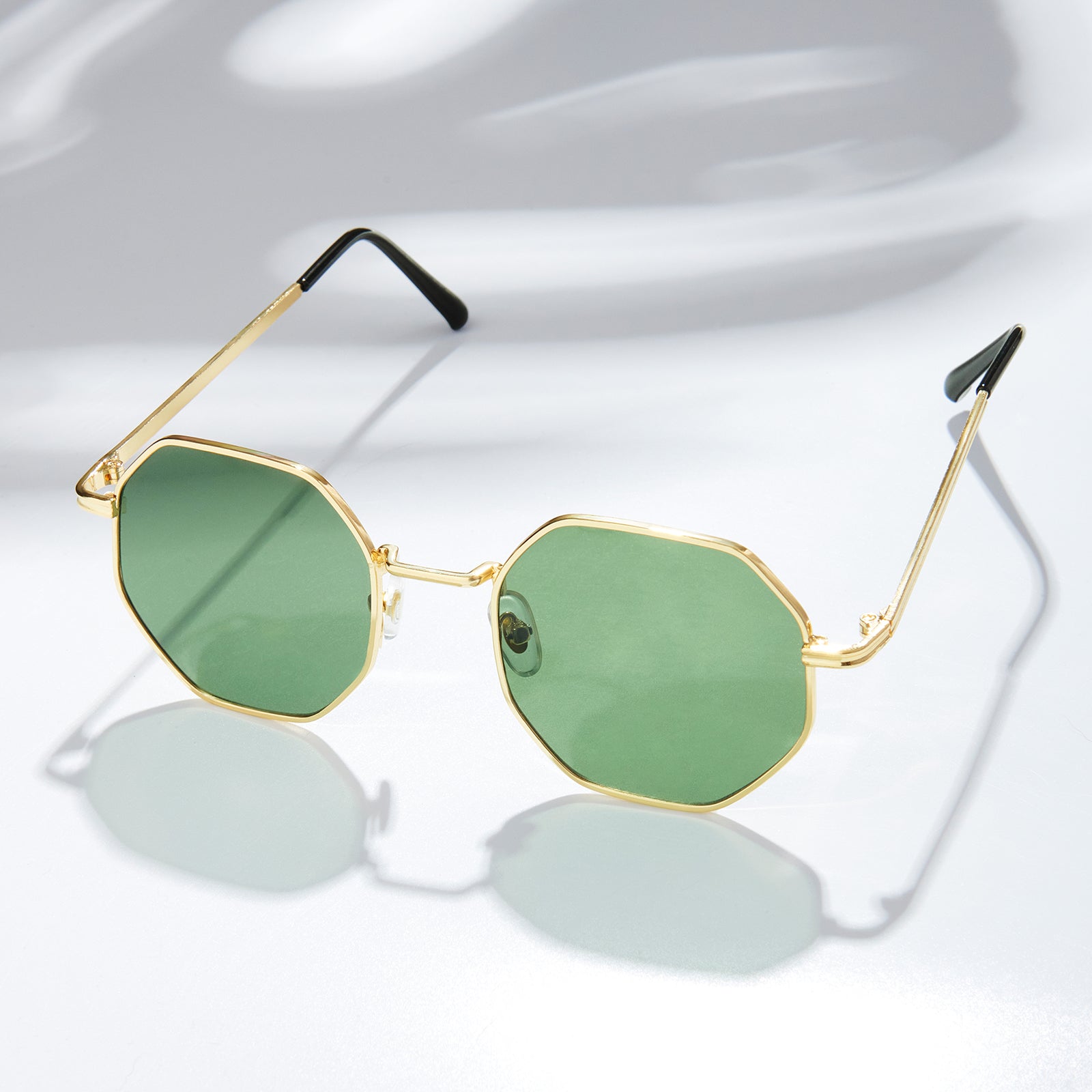 Vintage Oversized Sunglasses Octagon Green Glass Lenses Gold Color Frame Japan 2.1400.1690980451-9fe.jpg main image 2