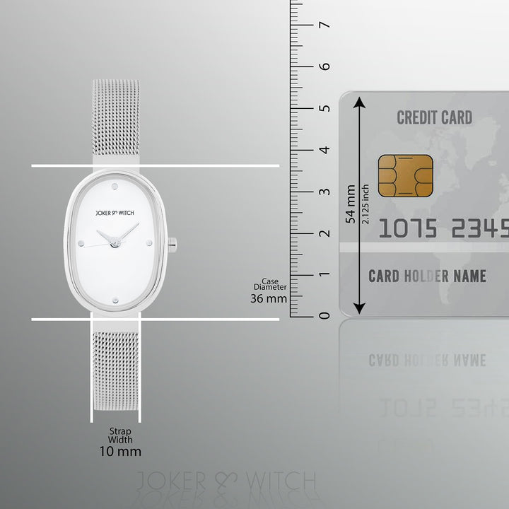 Enola White Small Oval Dial Silver Mesh Strap Women's Watch