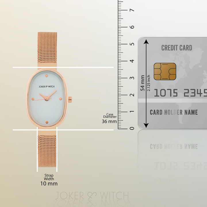 Enola White Small Oval Dial Rose Gold Mesh Strap Women's Watch