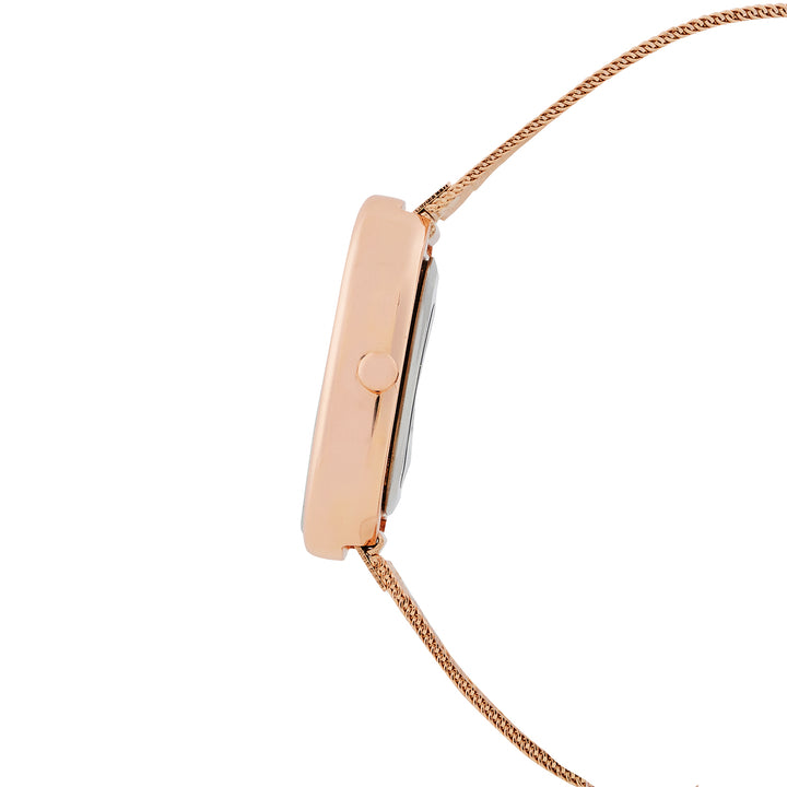 Enola White Small Oval Dial Rose Gold Mesh Strap Women's Watch