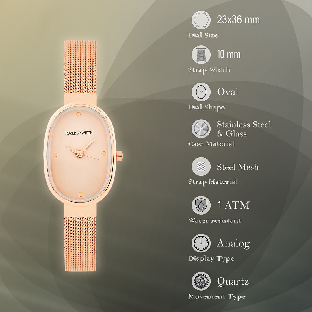 Enola Rose Gold Small Oval Dial Mesh Strap Women's Watch