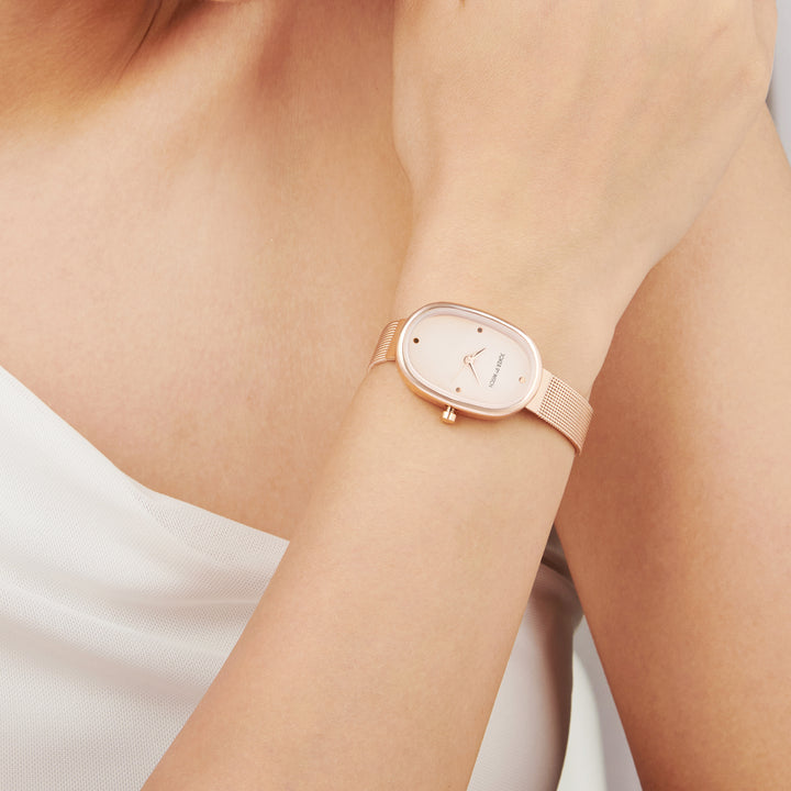 Enola Rose Gold Small Oval Dial Mesh Strap Women's Watch