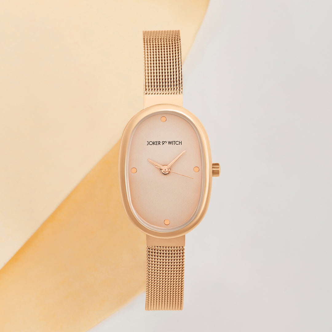 Enola Rose Gold Small Oval Dial Mesh Strap Women's Watch
