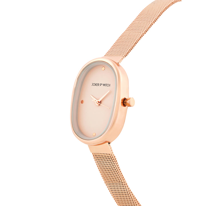 Enola Rose Gold Small Oval Dial Mesh Strap Women's Watch