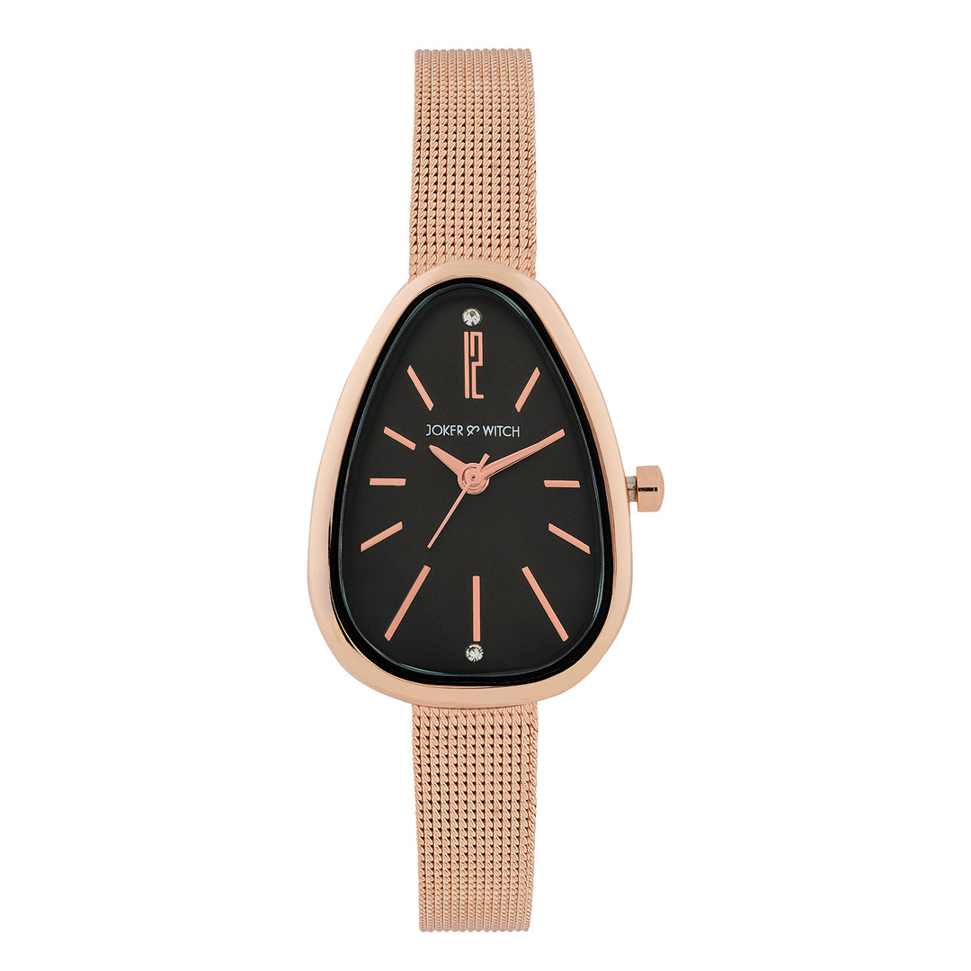 Maris Black Small Oval Dial Rose Gold Mesh Strap Women's Watch