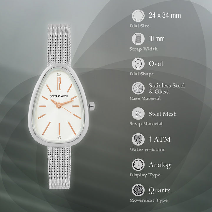 Maris White Small Oval Dial Silver Mesh Strap Women's Watch