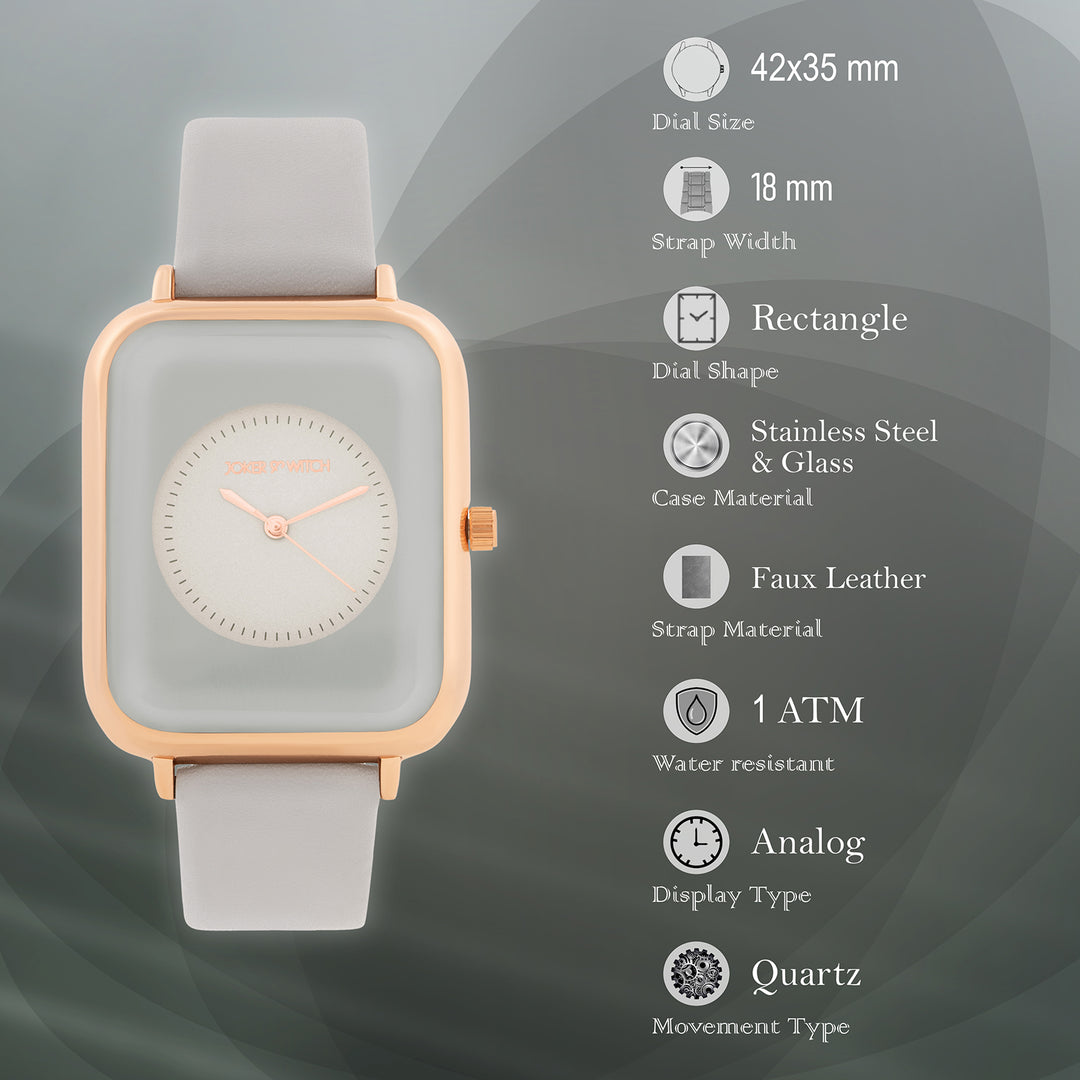 Utopia Light Grey Medium Rectangle Dial PU Strap Unisex Watch