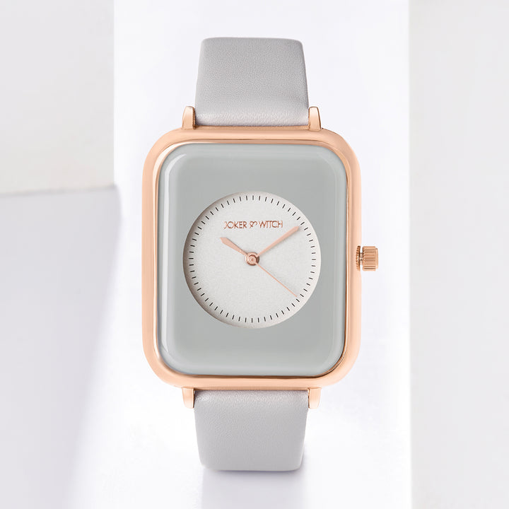 Utopia Light Grey Medium Rectangle Dial PU Strap Unisex Watch