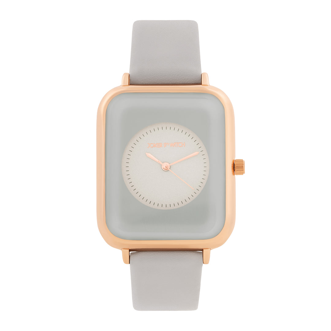 Utopia Light Grey Medium Rectangle Dial PU Strap Unisex Watch