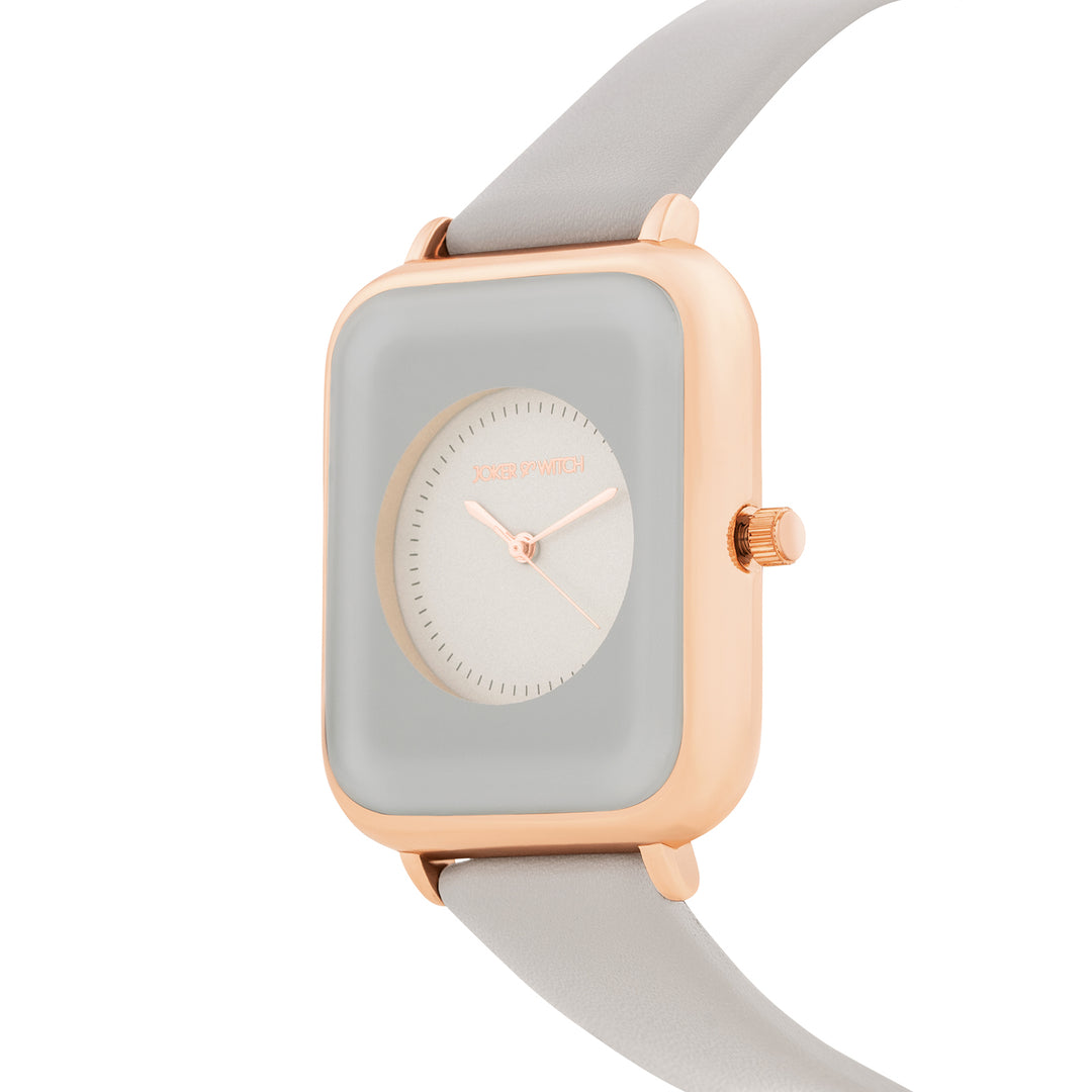 Utopia Light Grey Medium Rectangle Dial PU Strap Unisex Watch