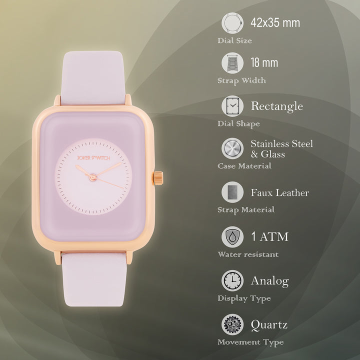 Utopia Lavender Large Rectangle Dial PU Strap Women's Watch