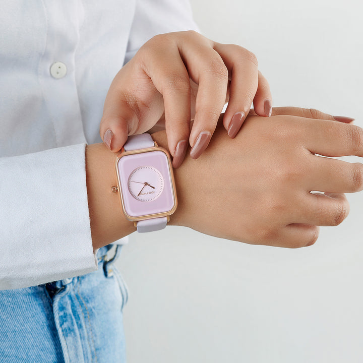 Utopia Lavender Large Rectangle Dial PU Strap Women's Watch