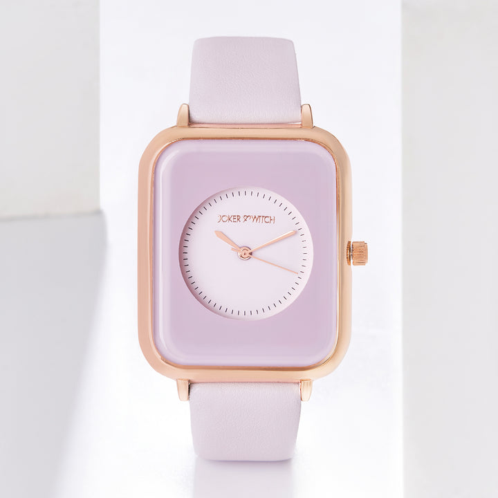 Utopia Lavender Large Rectangle Dial PU Strap Women's Watch
