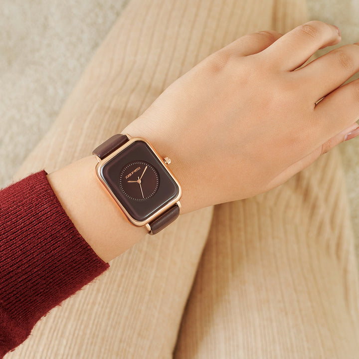 Utopia Maroon Medium Rectangle Dial Maroon PU Strap Women's Watch