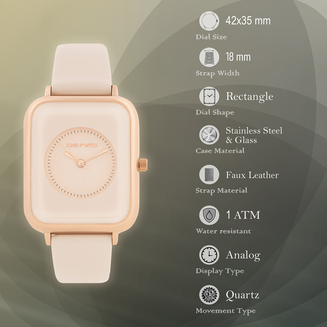 Utopia Beige Medium Rectangle Dial PU Strap Unisex Watch