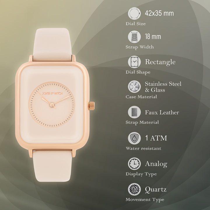 Utopia Beige Medium Rectangle Dial PU Strap Unisex Watch