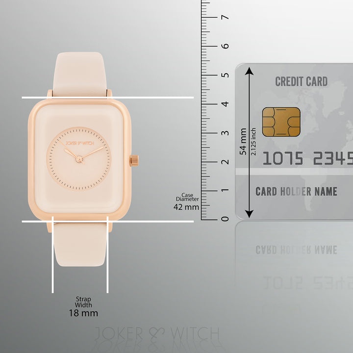 Utopia Beige Medium Rectangle Dial PU Strap Unisex Watch