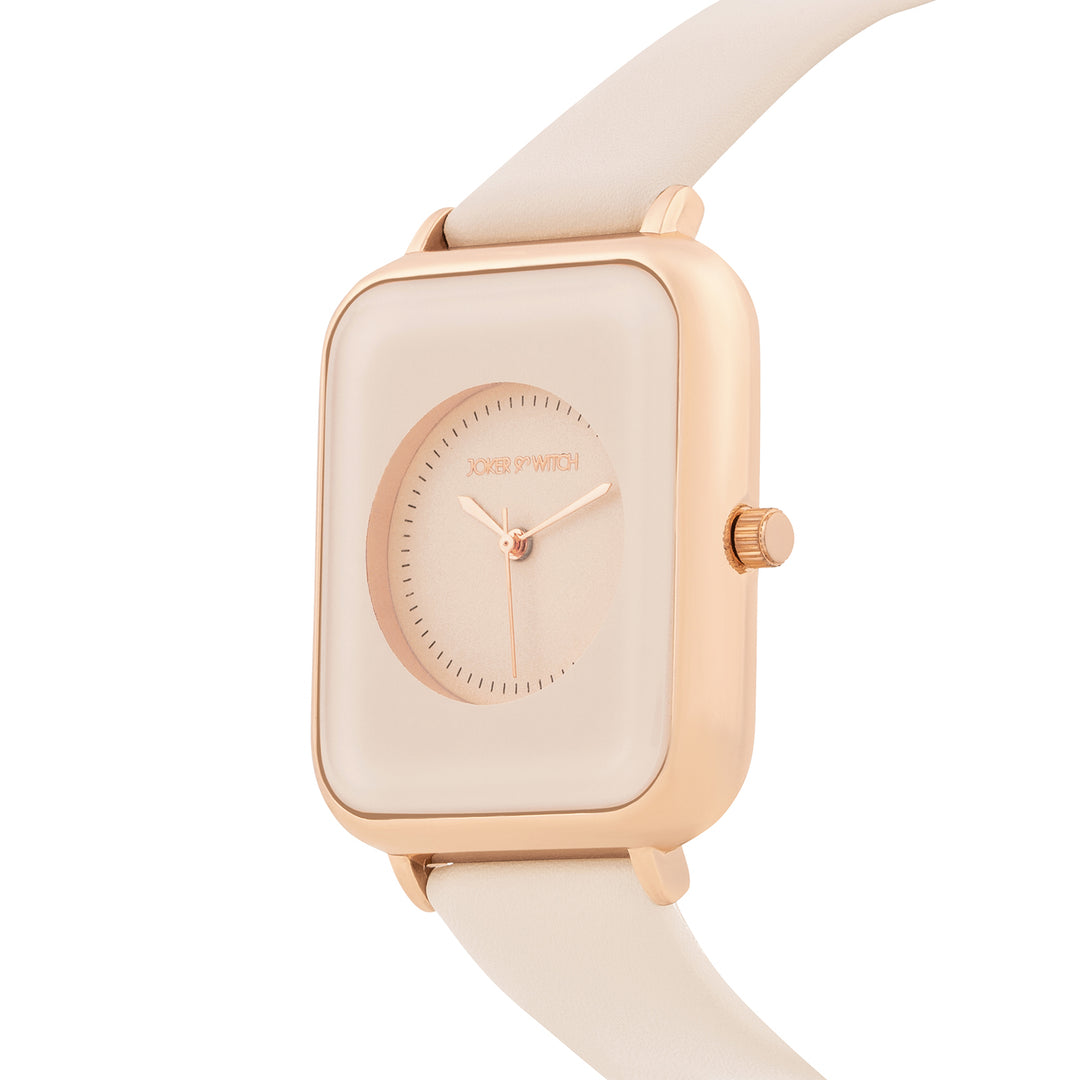 Utopia Beige Medium Rectangle Dial PU Strap Unisex Watch