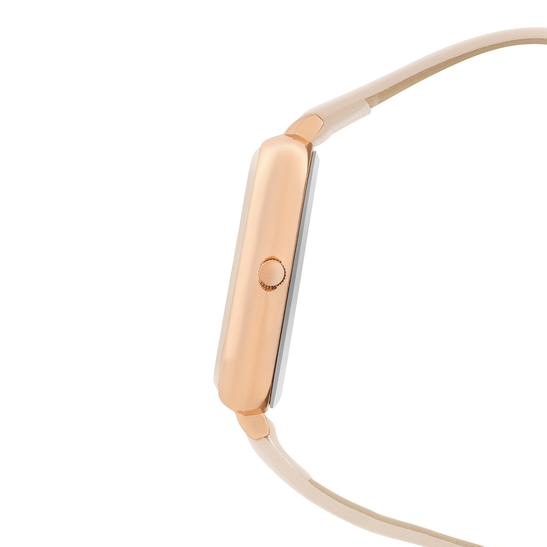 Utopia Beige Medium Rectangle Dial PU Strap Unisex Watch