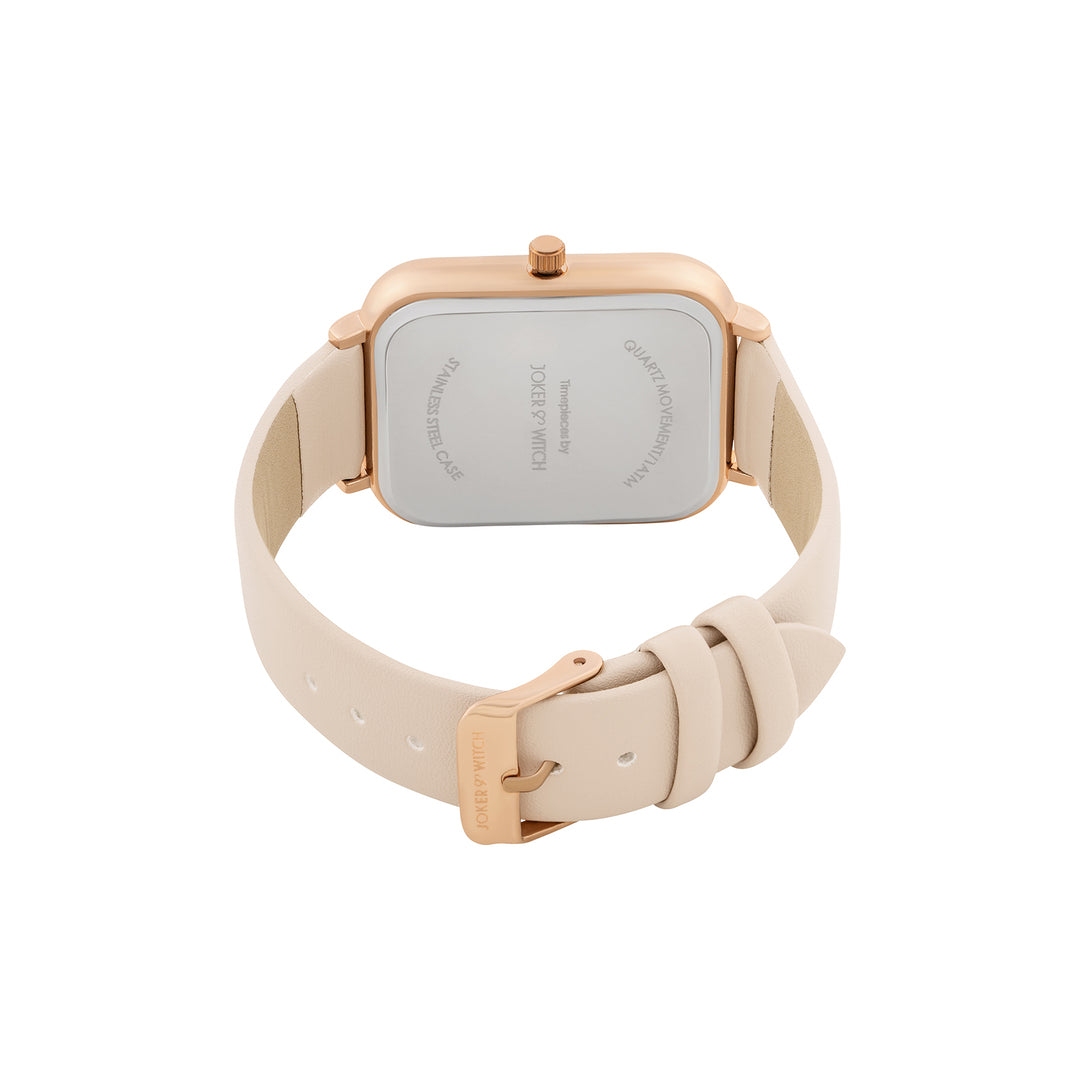 Utopia Beige Medium Rectangle Dial PU Strap Unisex Watch