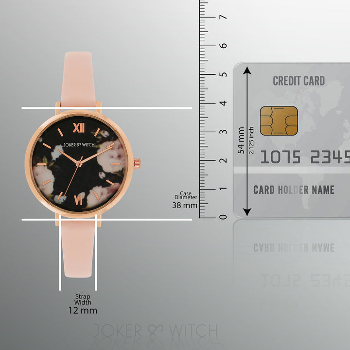 Fluer Black Large Dial Pink PU Strap Women's Watch