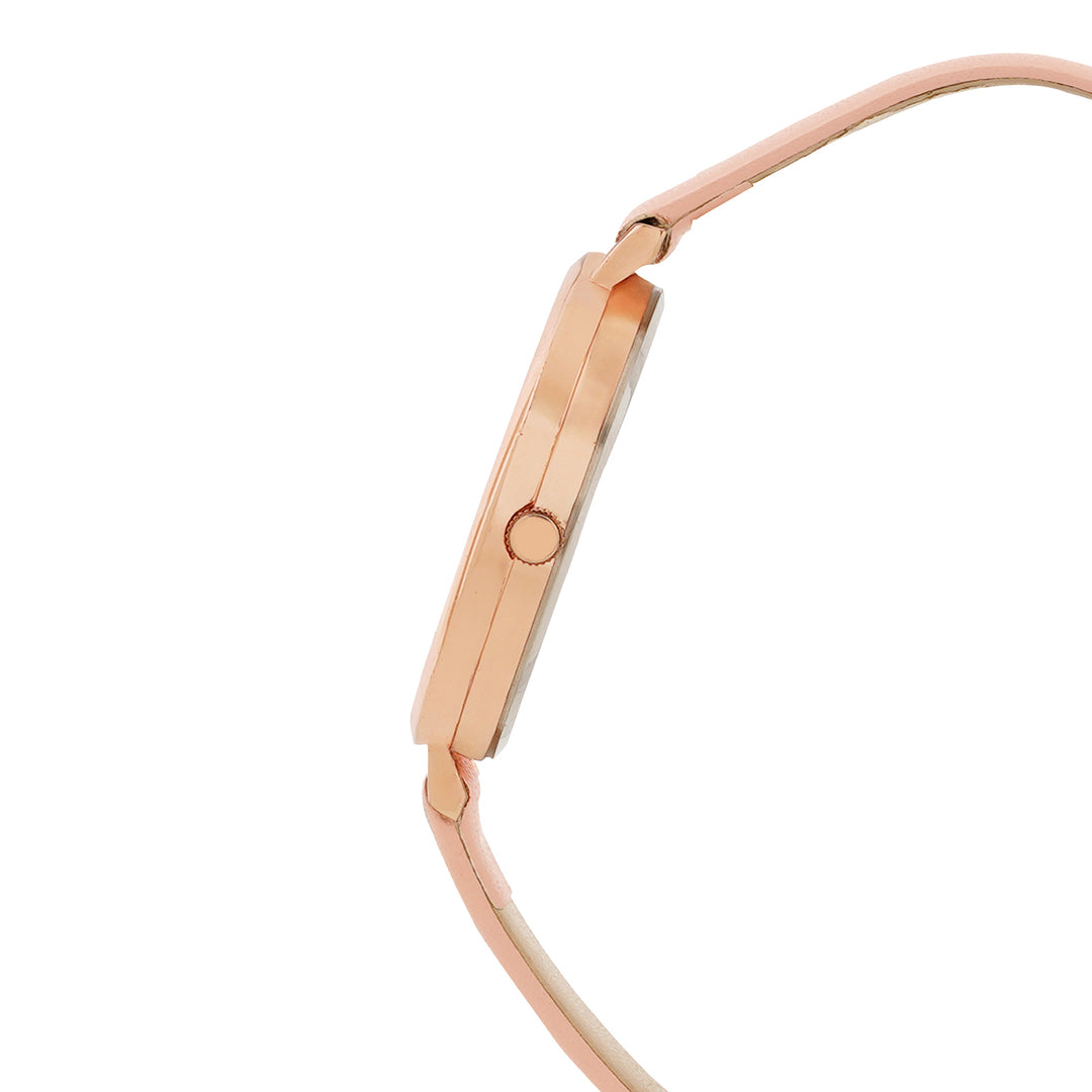 Fluer Black Large Dial Pink PU Strap Women's Watch