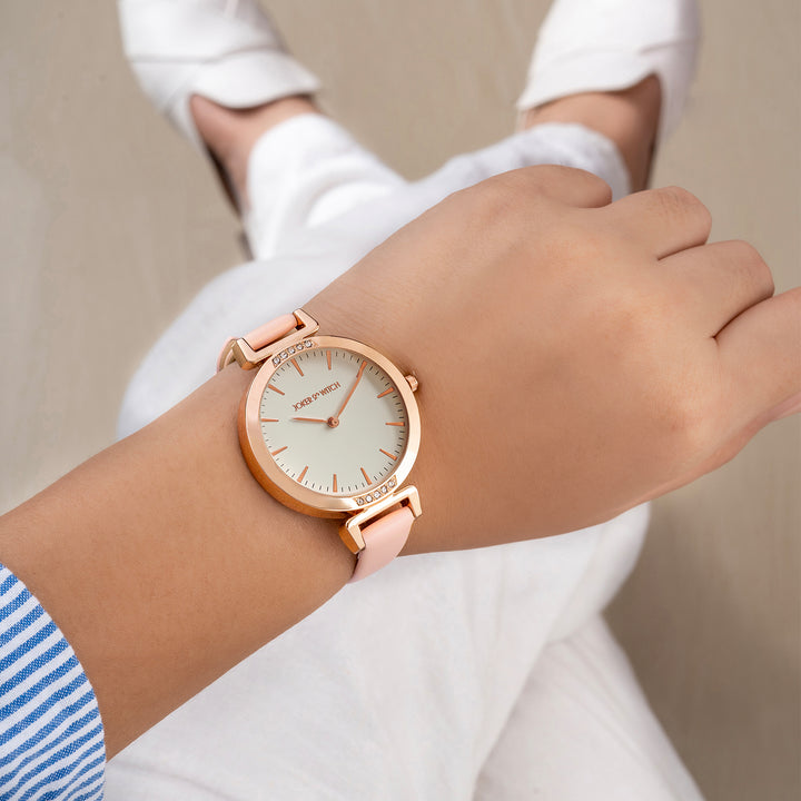 Petite White Medium Dial Pink PU Strap Women's Watch