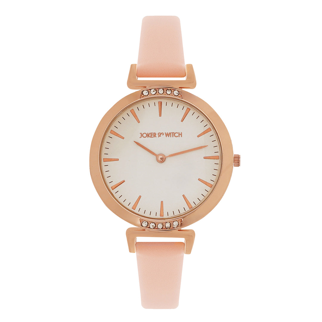 Petite White Medium Dial Pink PU Strap Women's Watch