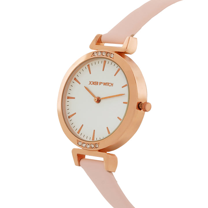Petite White Medium Dial Pink PU Strap Women's Watch