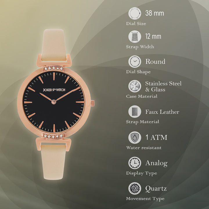 Petite Black Medium Dial Beige PU Strap Women's Watch