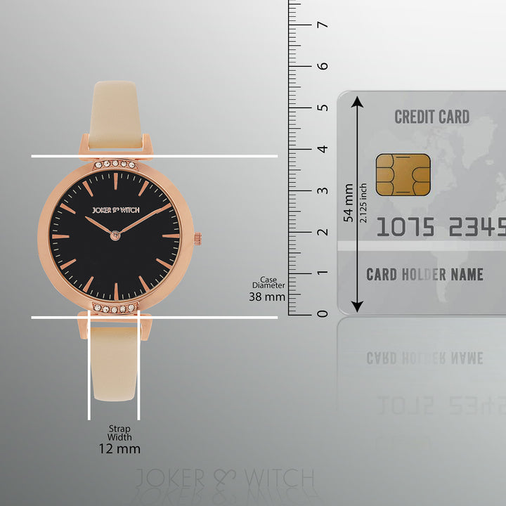 Petite Black Medium Dial Beige PU Strap Women's Watch