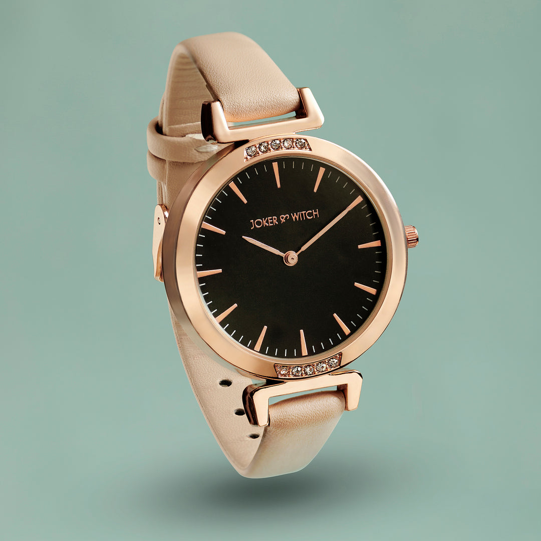 Petite Black Medium Dial Beige PU Strap Women's Watch