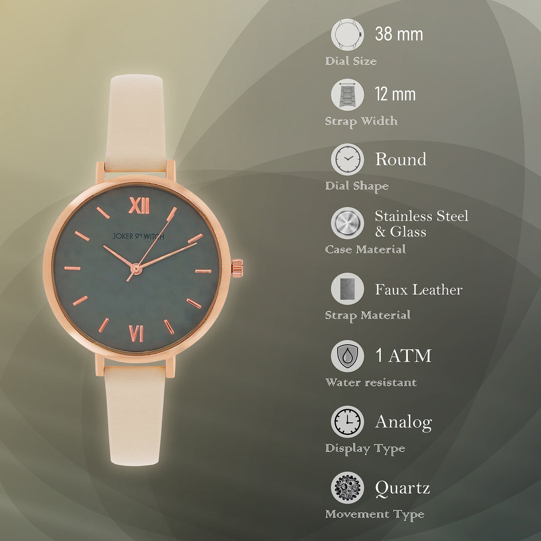 Agnes Grey Large Dial Beige PU Strap Women's Watch