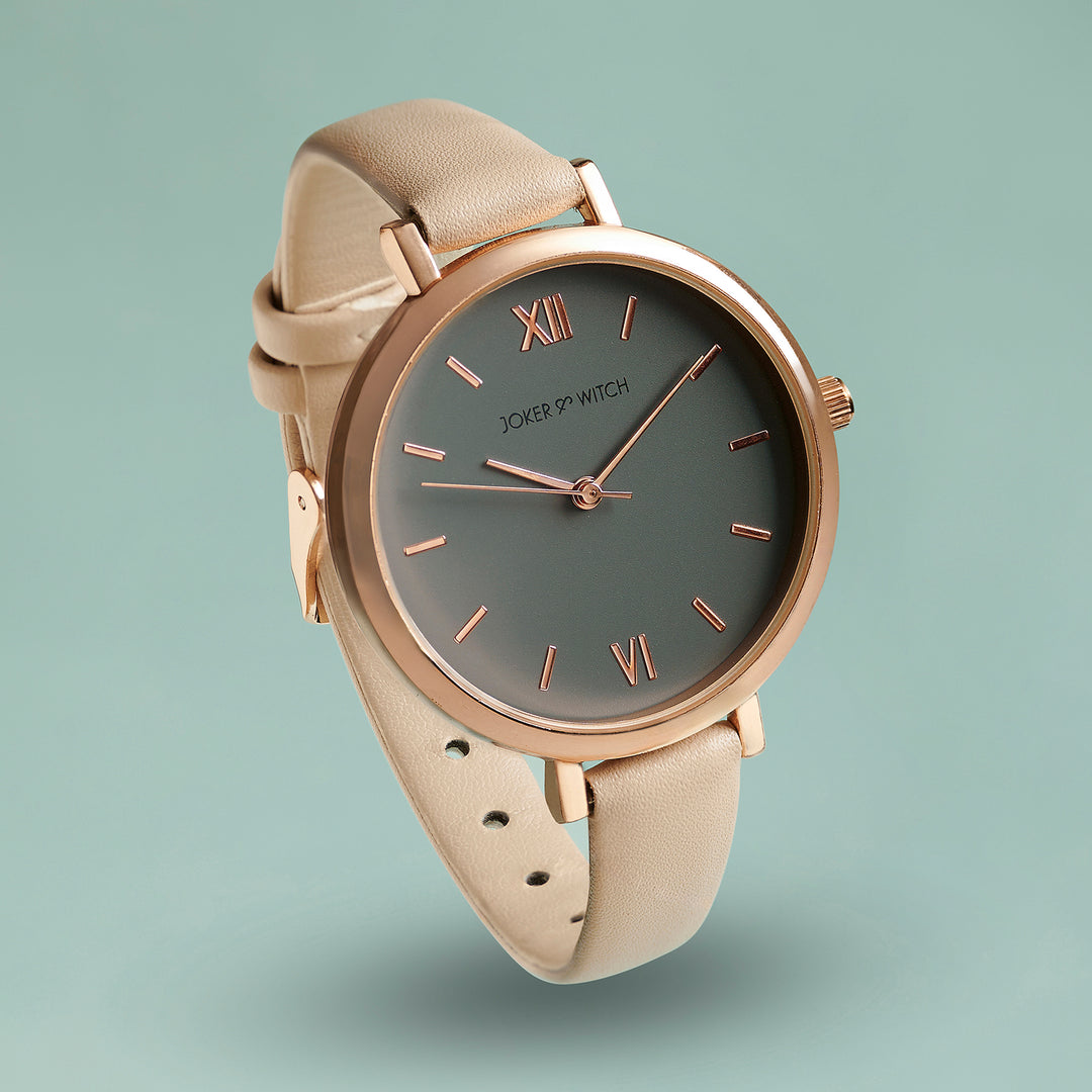 Agnes Grey Large Dial Beige PU Strap Women's Watch