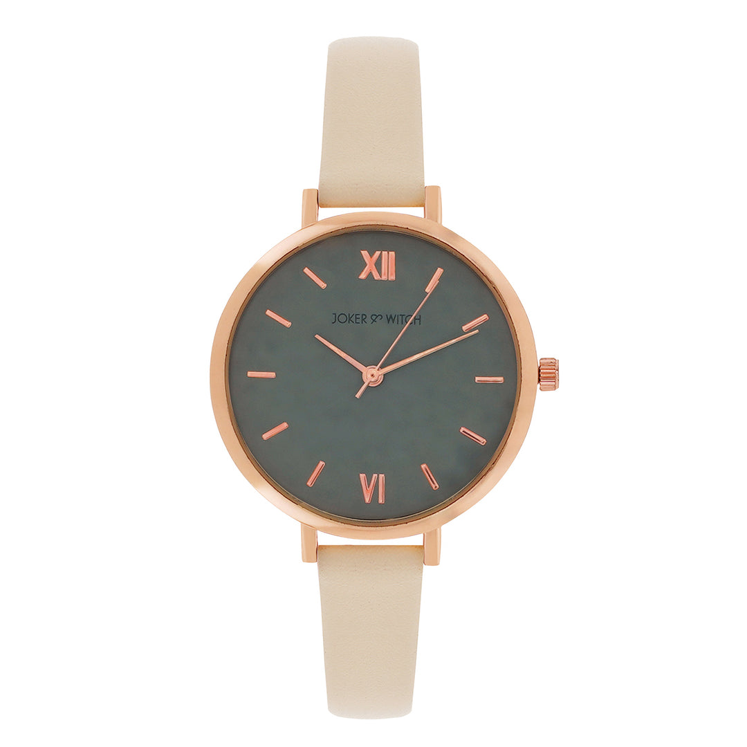 Agnes Grey Large Dial Beige PU Strap Women's Watch