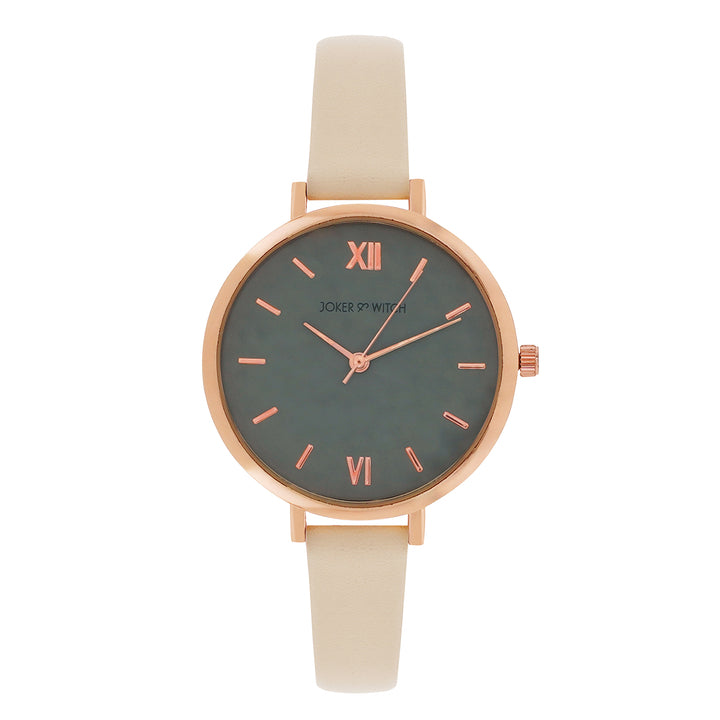 Agnes Grey Large Dial Beige PU Strap Women's Watch