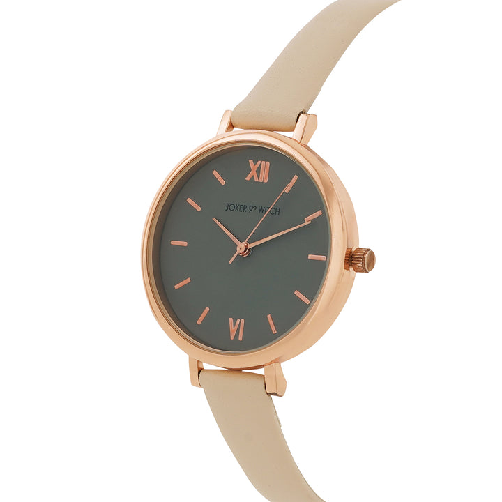 Agnes Grey Large Dial Beige PU Strap Women's Watch