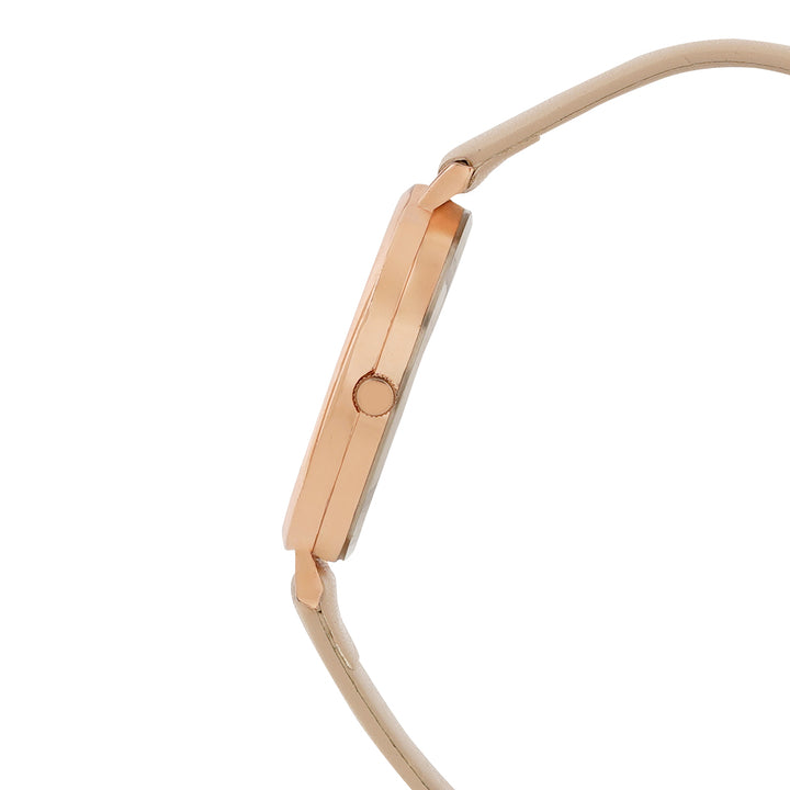 Agnes Grey Large Dial Beige PU Strap Women's Watch
