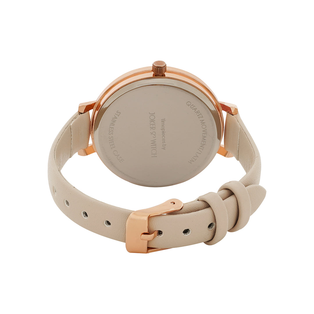 Agnes Grey Large Dial Beige PU Strap Women's Watch