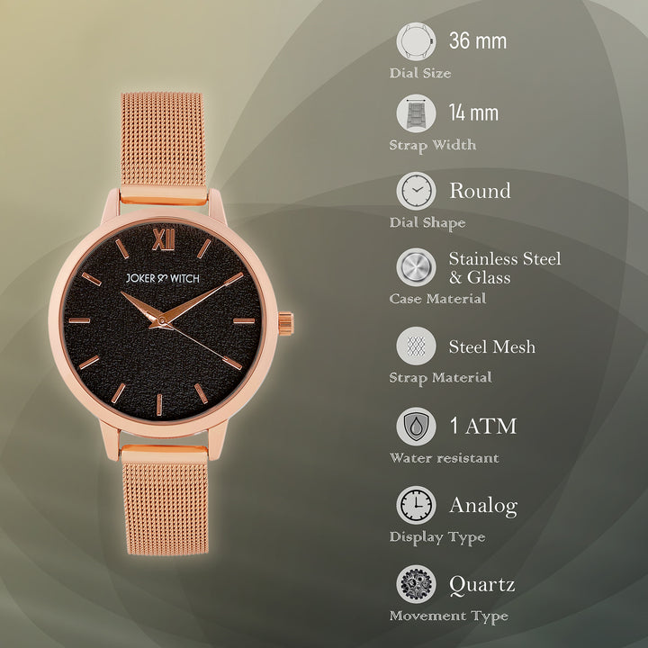 Kathy Black Medium Dial Rose Gold Mesh Strap Women's Watch