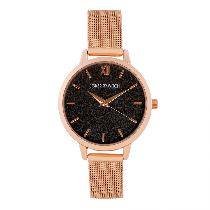Kathy Black Medium Dial Rose Gold Mesh Strap Women's Watch