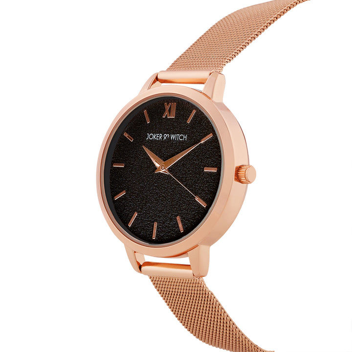 Kathy Black Medium Dial Rose Gold Mesh Strap Women's Watch