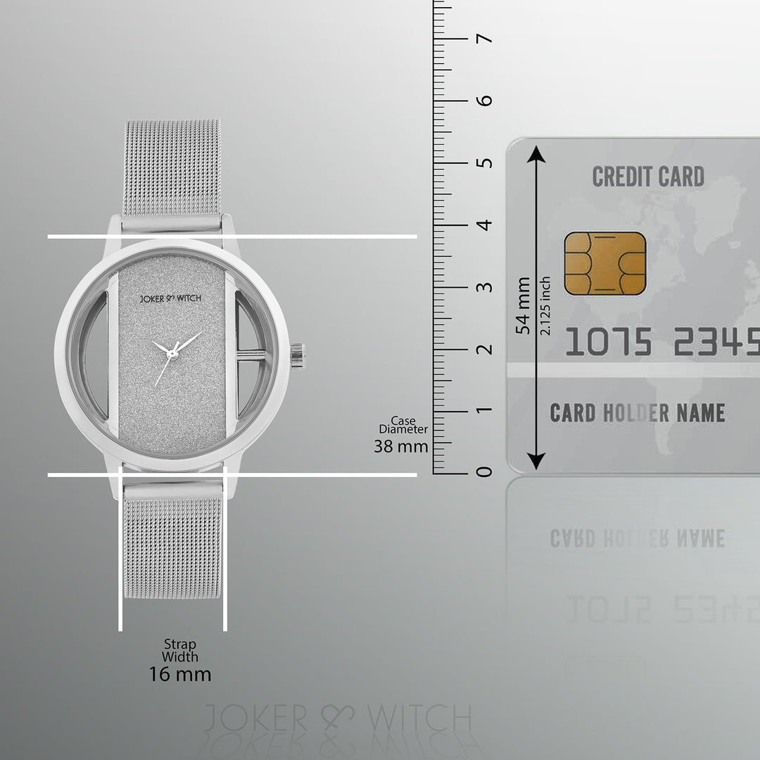 Futuristic Silver Large Glitter Dial Mesh Strap Women's Watch