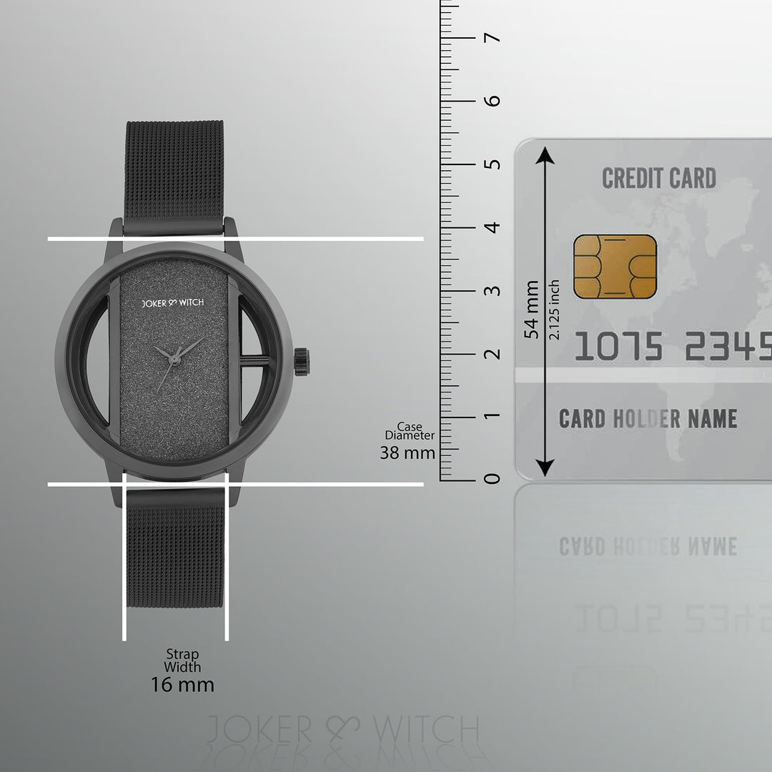 Futuristic Black Large Glitter Dial Mesh Strap Women's Watch