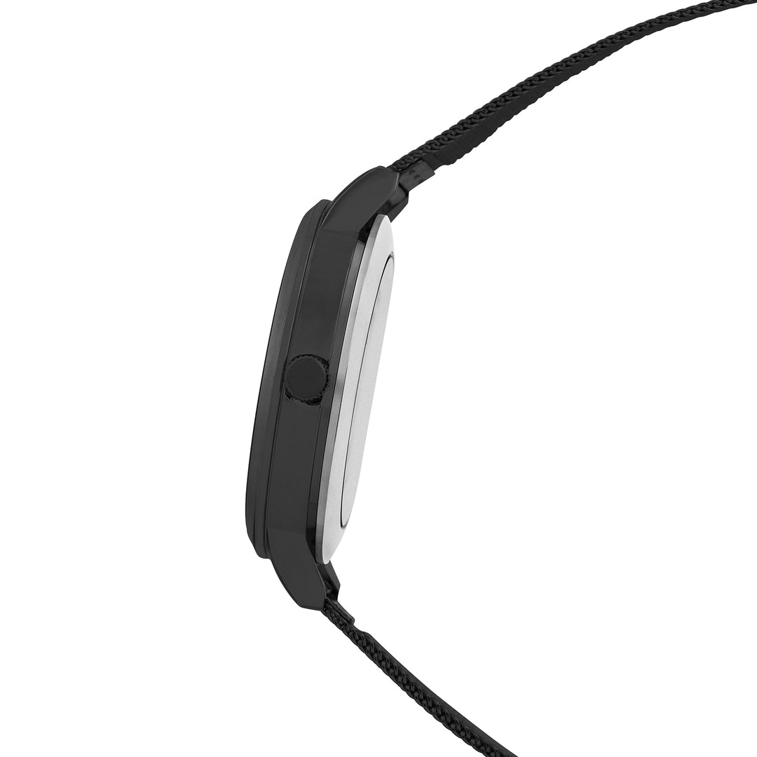 Futuristic Black Large Glitter Dial Mesh Strap Women's Watch