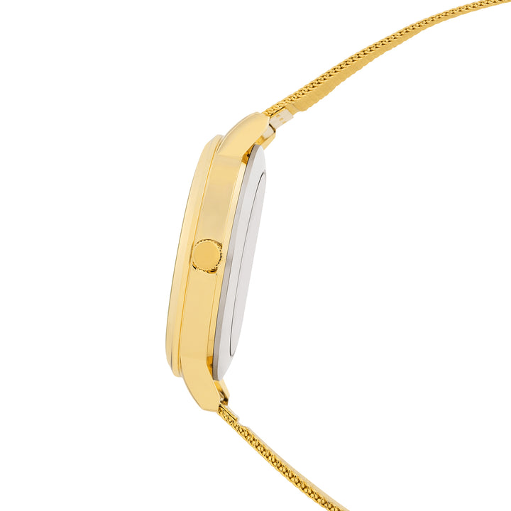 Futuristic Gold Large Glitter Dial Mesh Strap Women's Watch