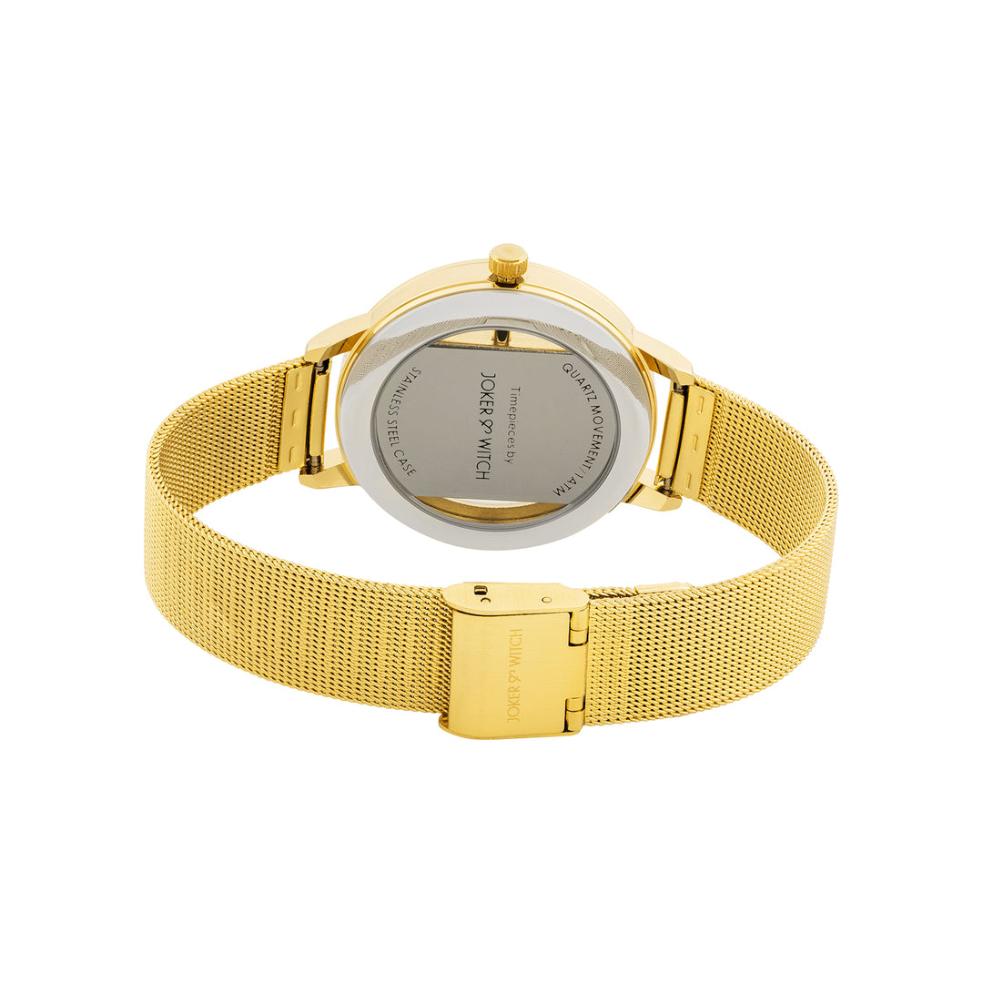 Futuristic Gold Large Glitter Dial Mesh Strap Women's Watch