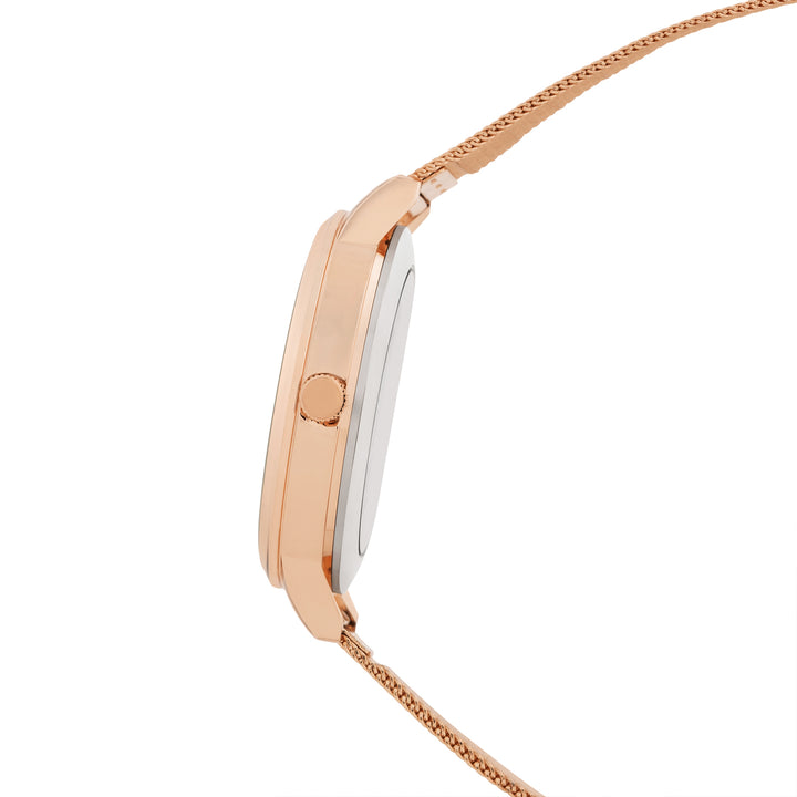 Futuristic Rose Gold Large Glitter Dial Mesh Strap Women's Watch