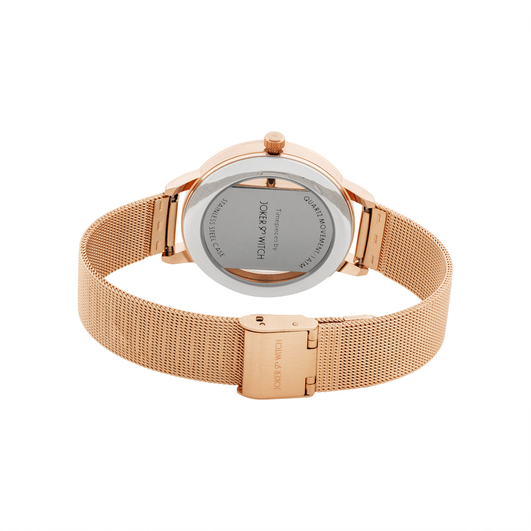Futuristic Rose Gold Large Glitter Dial Mesh Strap Women's Watch
